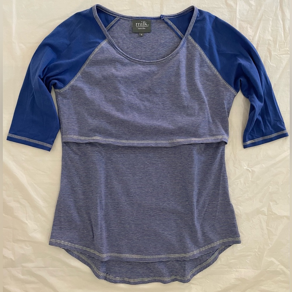 Milk nursing wear 3/4 sleeve nursing top, mixed blue, Size S
